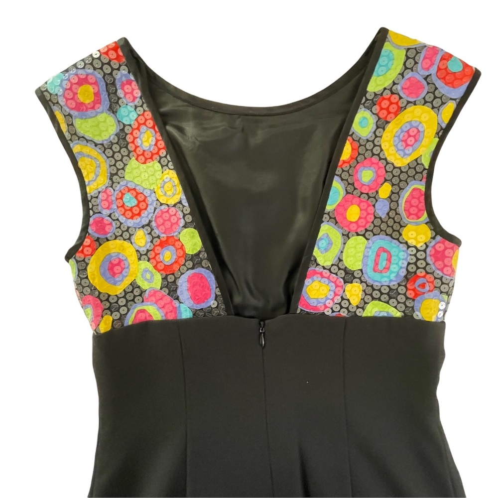 A.J. BARI Vintage Mod Retro Sequin Cocktail Dress Multicolor Sleeveless Black 6 - Picture 3 of 12